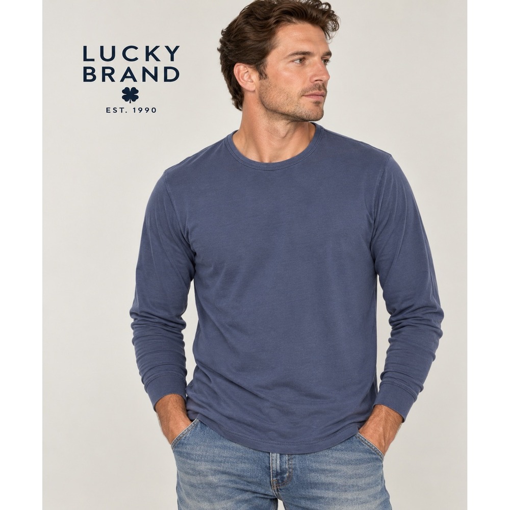 Lucky Brand Mens Navy Blue Long Sleeve Crew Neck T-Shirt Size Medium RN 80318